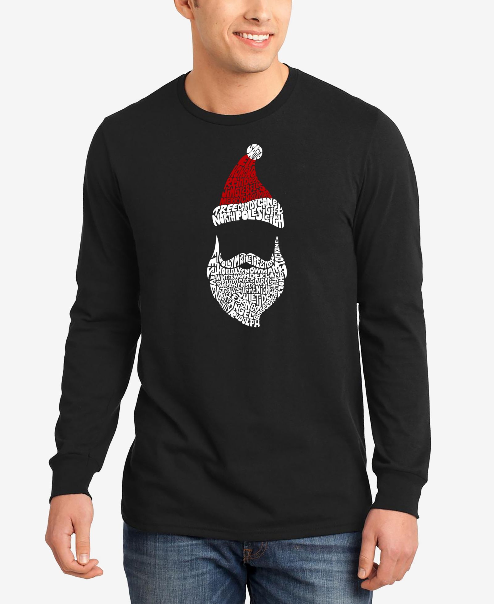 LA Pop Art Men's Santa Claus Word Art Long Sleeve T-shirt