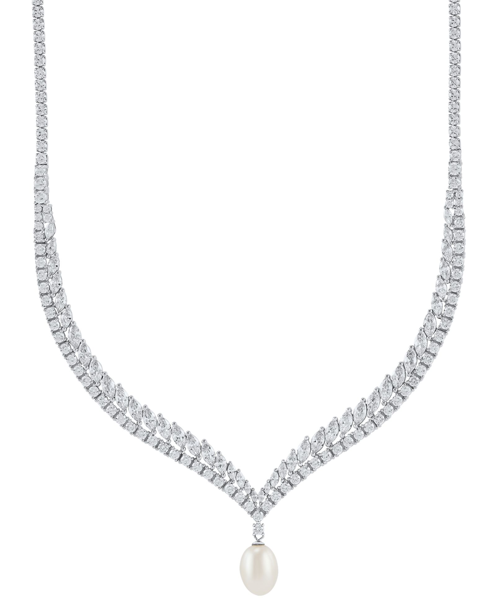 Arabella Ожерелье-чокер с культивированным речным жемчугом (9x11mm) и Cubic Zirconia 17" в стерлинговом серебре
