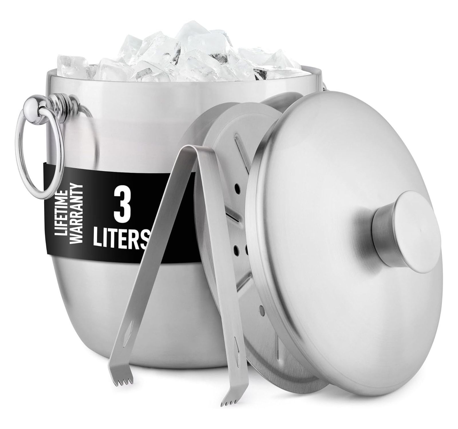 Zulay Kitchen Premium Stainless Steel Double Wall Insulated Ice Bucket Kit