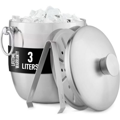 Zulay Kitchen Premium Stainless Steel Double Wall Insulated Ice Bucket Kit