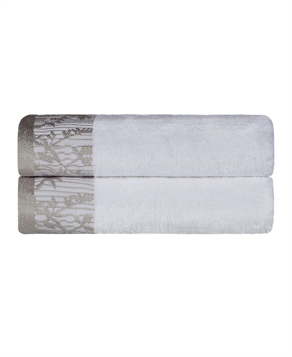 Superior Wisteria Floral Embroidered Jacquard Border Cotton 2 Pieces Bath Towel Set