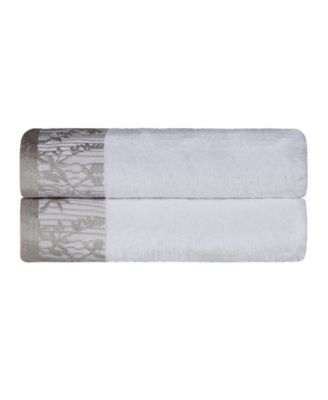 Superior Wisteria Floral Embroidered Jacquard Border Cotton 2 Pieces Bath Towel Set