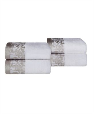 Superior Wisteria Floral Embroidered Jacquard Border Cotton 4 Piece Hand Towel Sets