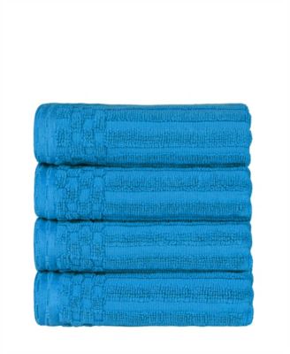 Superior Soho Checkered Border Cotton 4 Piece Cotton Hand Towel Set, 28" x 16"