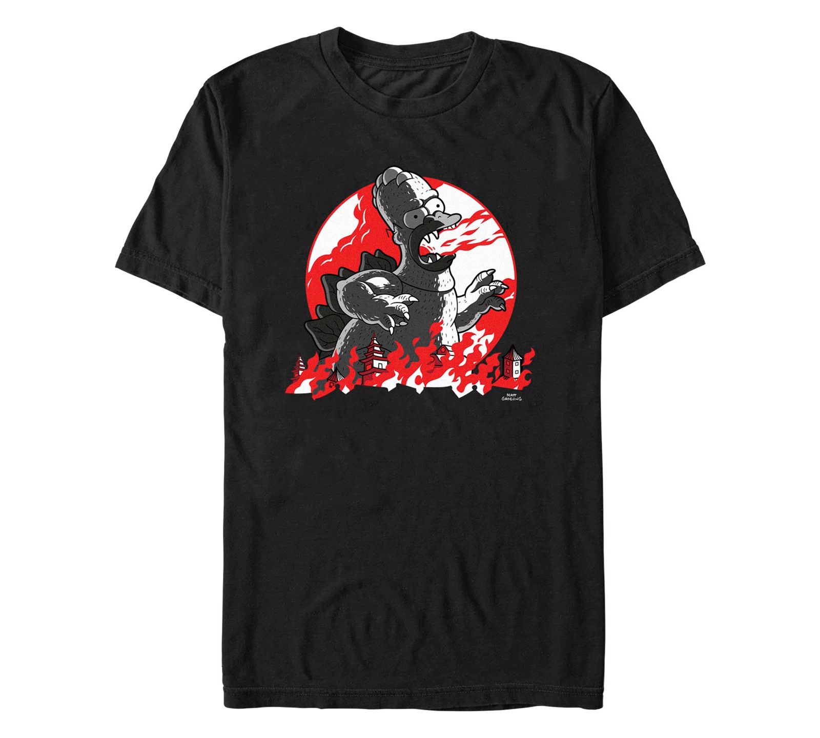 Fifth Sun Men's The Simpsons Red Moon Godzilla Homer Short Sleeves T-shirt