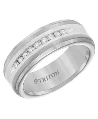 Triton Men's Diamond Satin Finish Comfort Fit Wedding Band (1/4 ct. t.w.) in Tungsten Carbide & Sterling Silver