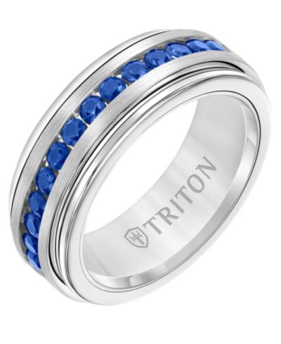 Мужское обручальное кольцо Triton Sapphire (1-1/2 ct. t.w.) из белого карбида вольфрама и стерлингового серебра