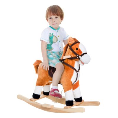 Qaba Plush Rocking Horse With Realistic Sounds, Supports 88 Lbs., Ages 3+