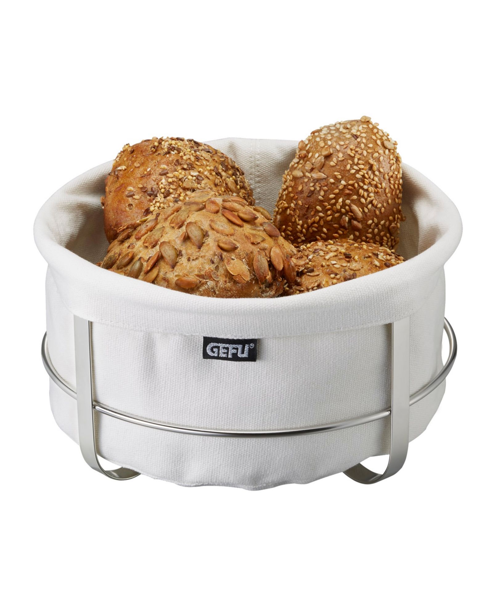 GEFU Stainless Steel and Cotton White Bread Basket