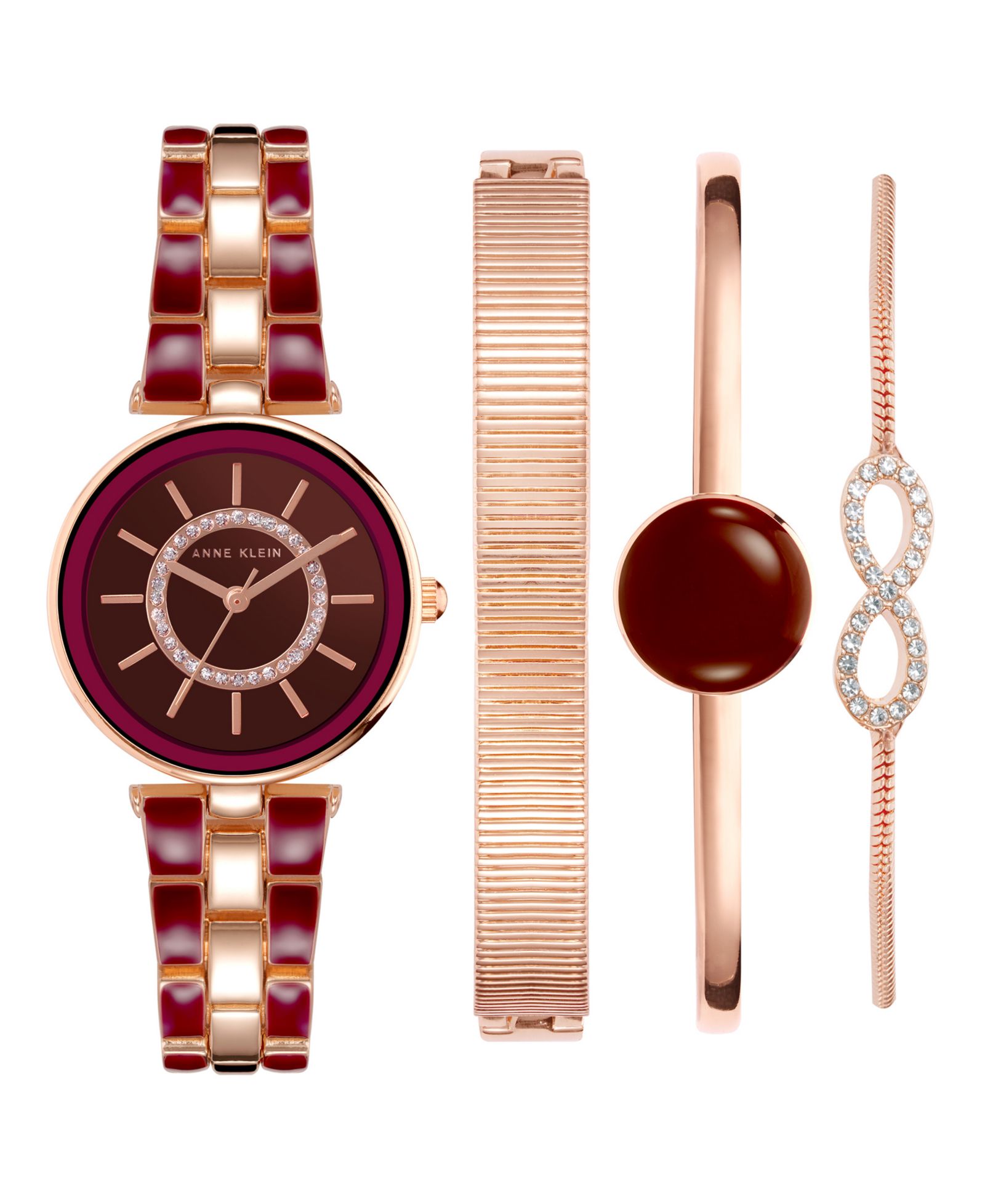 Женские часы Anne Klein Rose Gold-Tone Alloy с эмалью и кристаллами 34mm, набор из 4 предметов