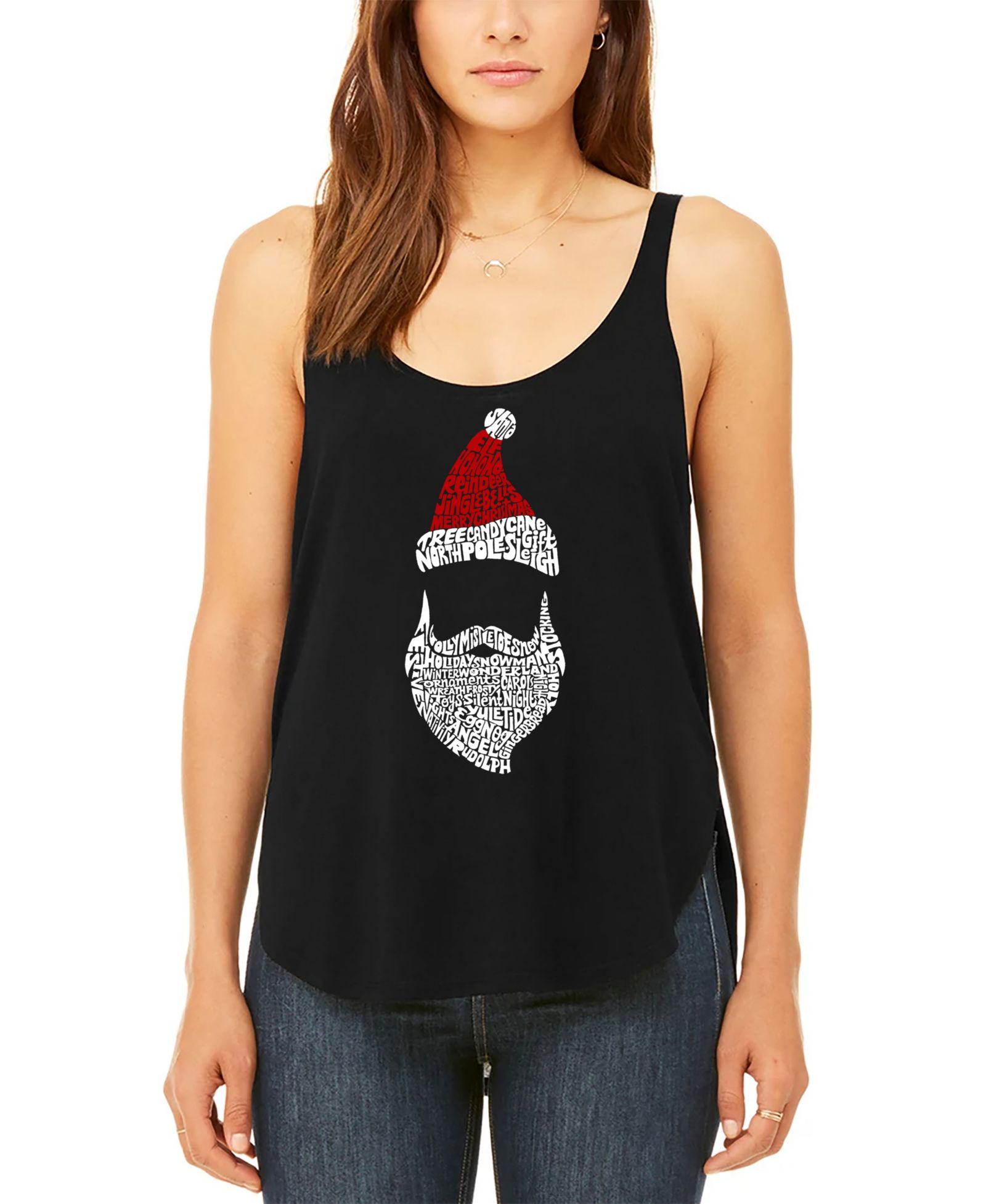 LA Pop Art Women's Santa Claus Premium Word Art Flowy Tank Top