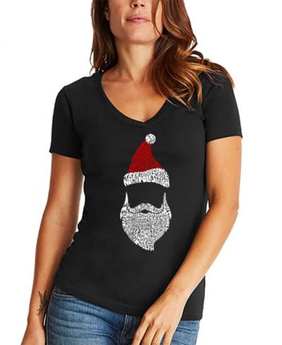 Женская футболка LA Pop Art Santa Claus Word Art V-Neck T-shirt