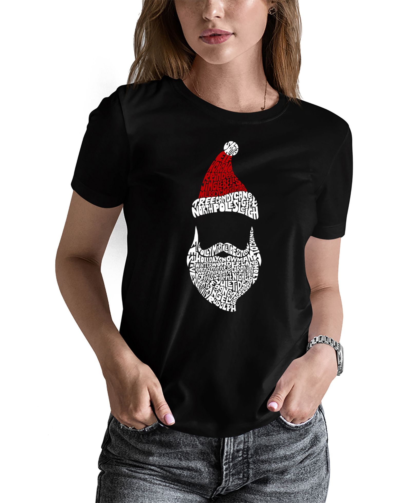 LA Pop Art Women's Santa Claus Word Art T-shirt