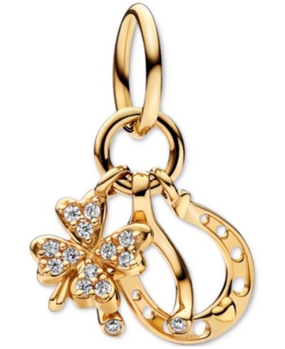 Pandora KATSEYE X Pandora® Подвеска с кубическим цирконием Clover, Wishbone и Horseshoe из золота 14k