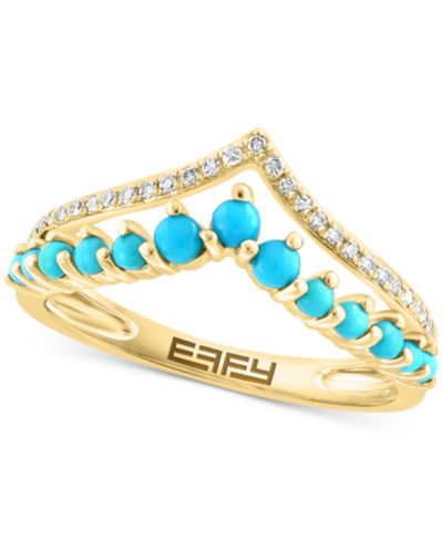 Кольцо EFFY® с бирюзой и бриллиантами в 14k Gold