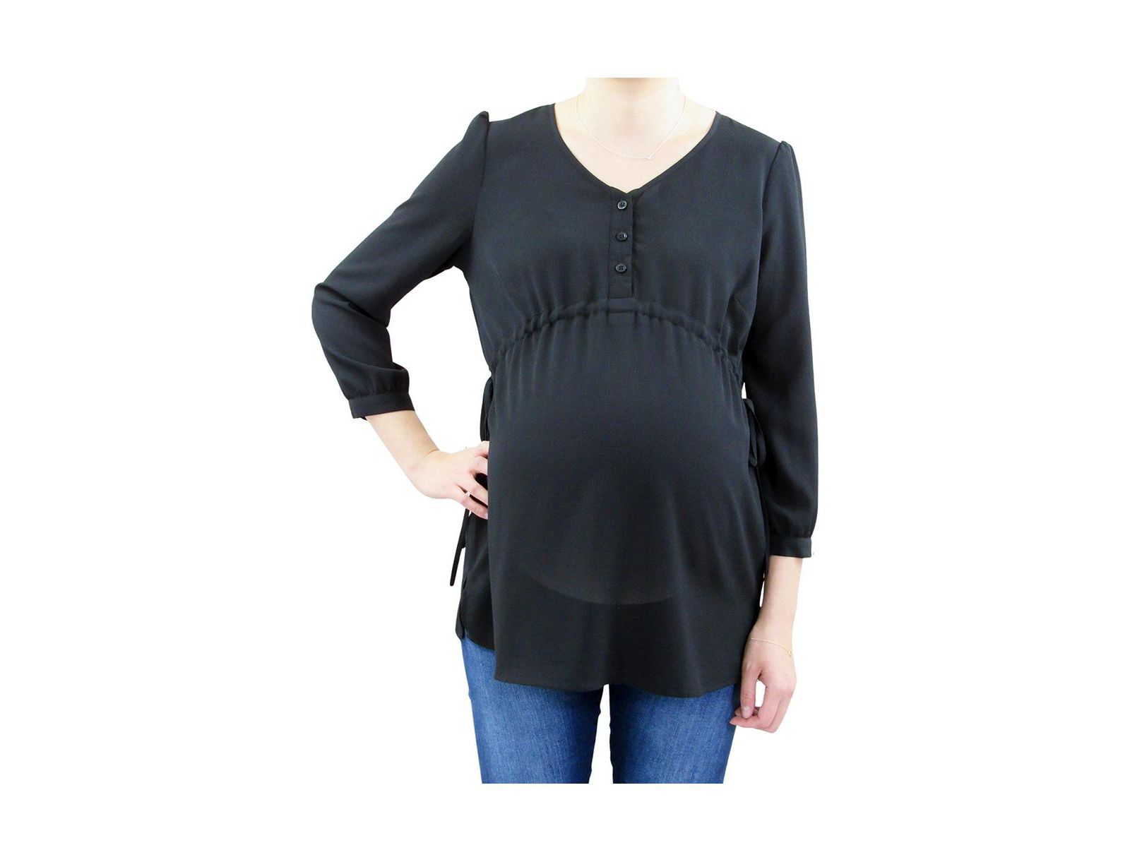 Indigo Poppy Maternity 3/4 Sleeve Button Front Babydoll Top