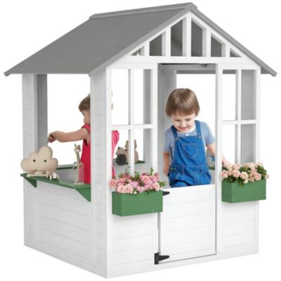 Outsunny Outdoor Wood Playhouse with Tilt Roof, Ages 3+