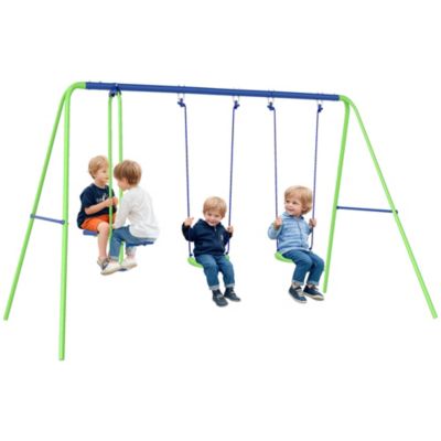 Outsunny 2-in-1 Metal Swing Set with Adjustable Swing Seats & Glider, Ages 3+
