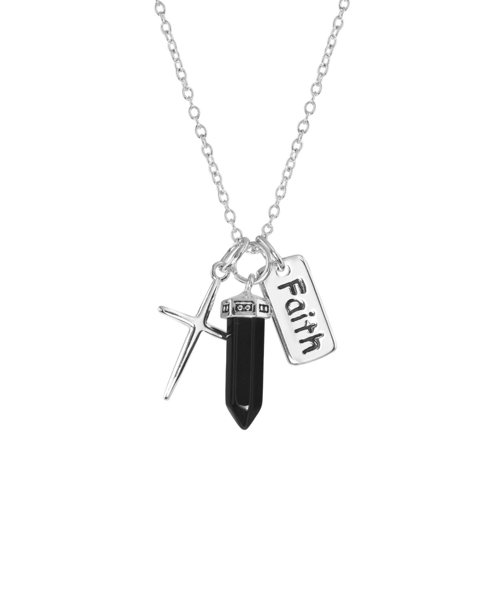 Macy's Black Agate Stone Charm Necklace in Fine Silver Plated Brass