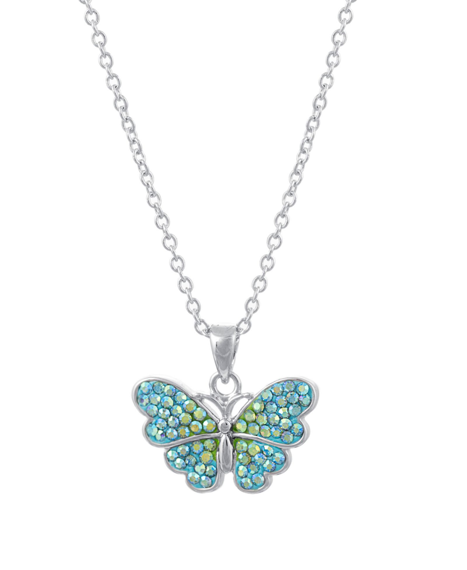 Ожерелье Macy's Blue and Green Crystal Butterfly в серебряном напылении на латуни
