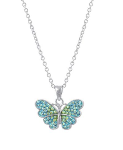 Ожерелье Macy's Blue and Green Crystal Butterfly в серебряном напылении на латуни