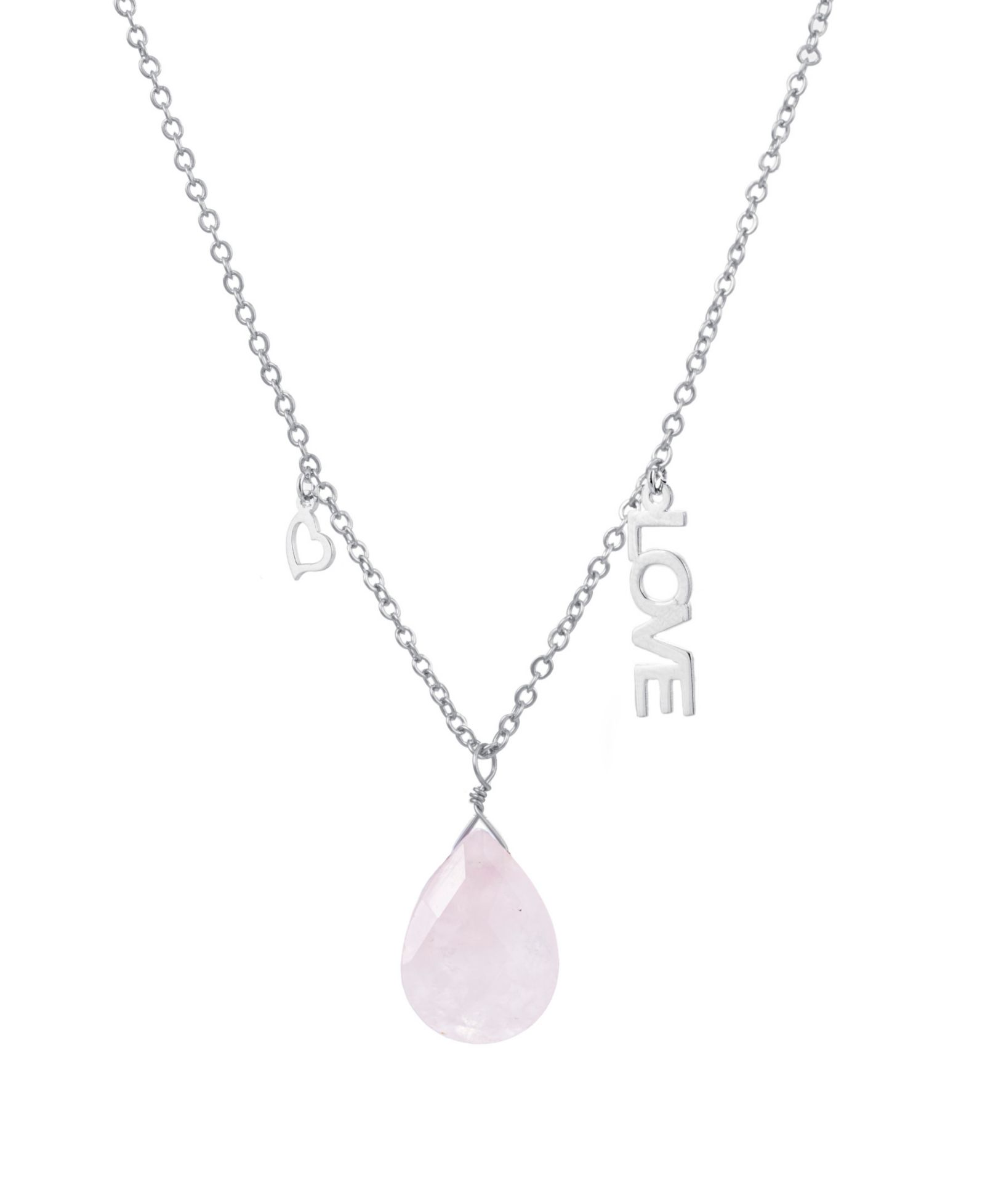 Ожерелье Macy's Rose Quartz Pear Shape Bead 16mm Love Charm в серебряном напылении