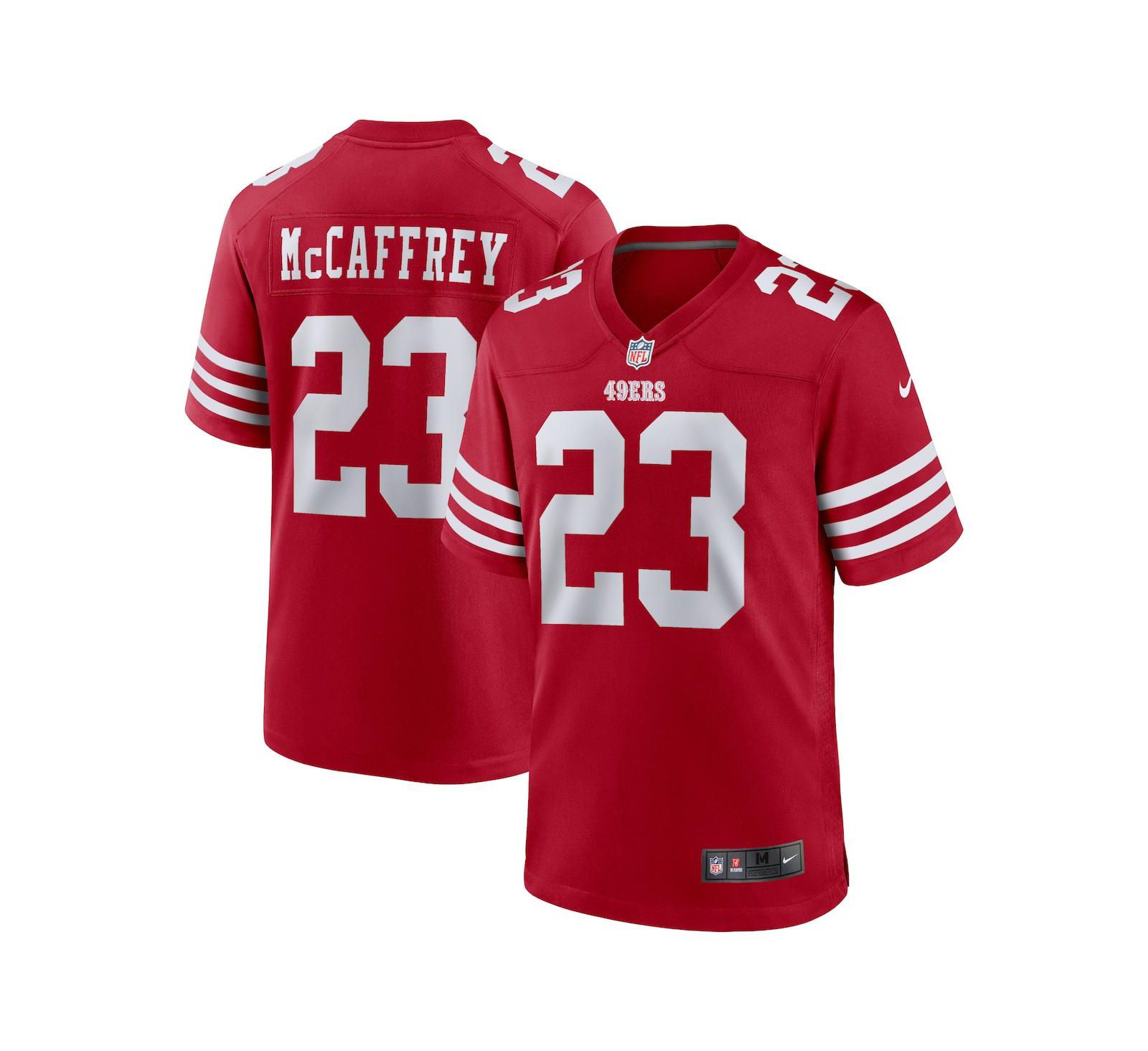 Мужская игровая джерси Nike Christian McCaffrey Scarlet San Francisco 49ers