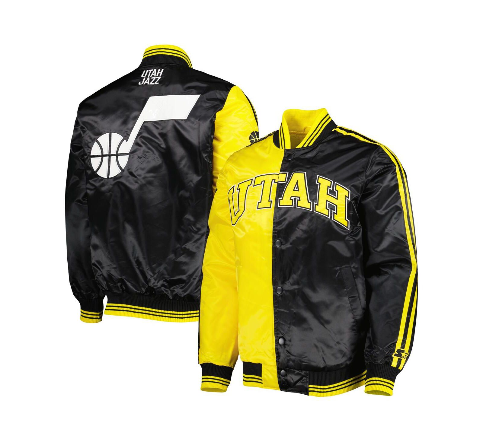 Men's Starter Gold, Black Utah Jazz Fast Break Satin Full-Snap Jacket