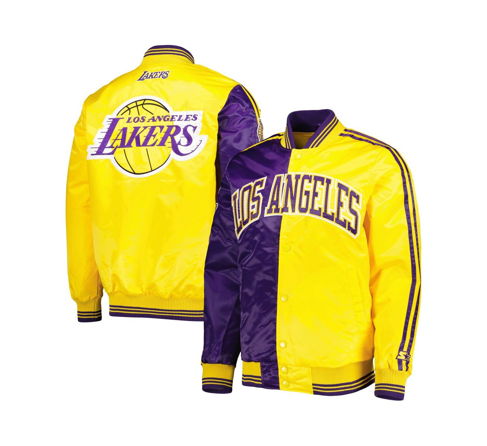 Men's Starter Purple, Gold Los Angeles Lakers Fast Break Satin Full-Snap Jacket