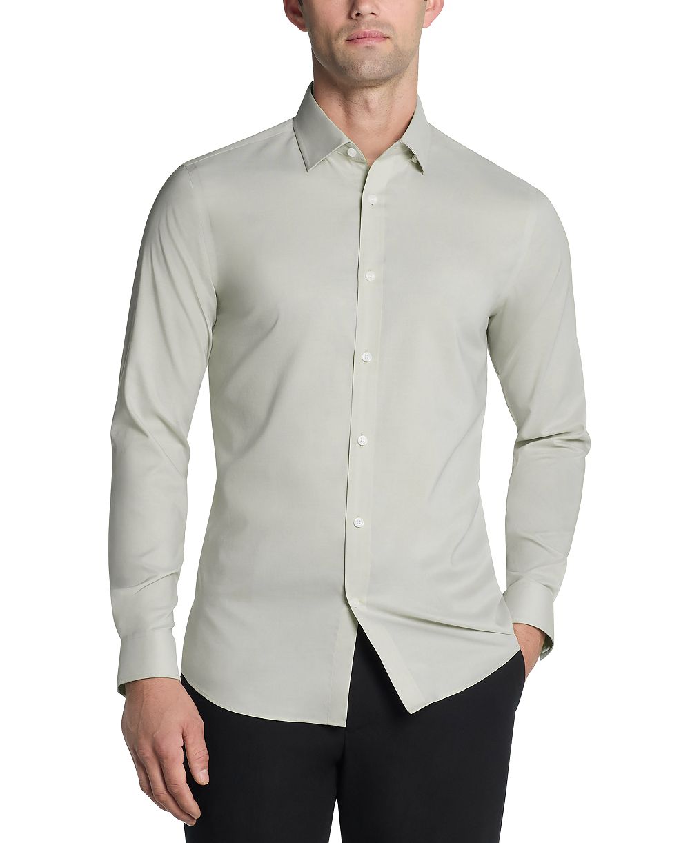 Michael Kors Men's Airsoft Slim Fit Untucked Length Wrinkle Free Stretch Dress Shirt
