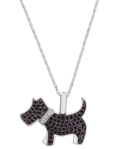 Wrapped™ Black Diamond (1/4 ct. t.w.) & White Diamond Accent Schnauzer Pendant Necklace in 10k White Gold, 16" + 2" extender, Created for Macy's