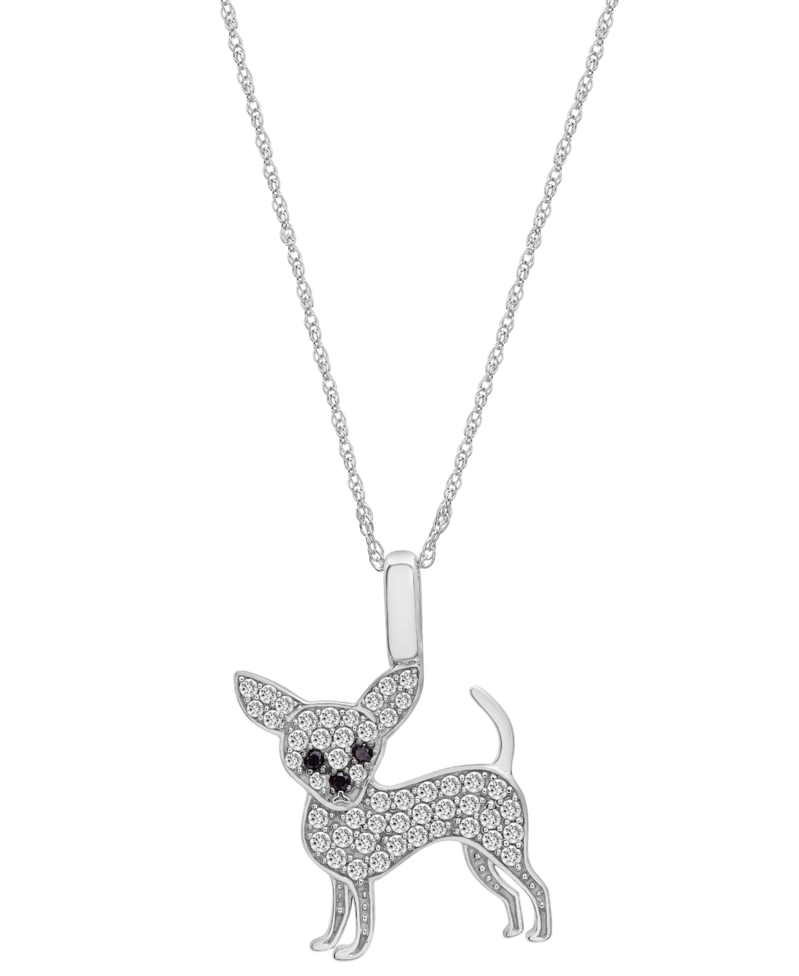 Wrapped™ White Diamond (1/5 ct. t.w.) & Black Diamond Accent Chihuahua Pendant Necklace in 10k White Gold, 16" + 2" extender, Created for Macy's