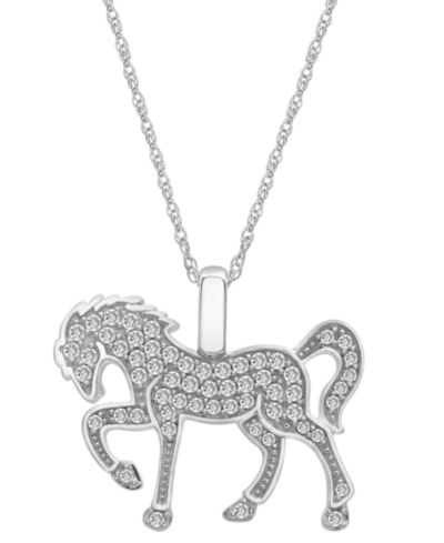 Wrapped™ Diamond Horse Pendant Necklace (1/4 ct. t.w.) in 10k White Gold, 18" + 2" extender, Created for Macy's