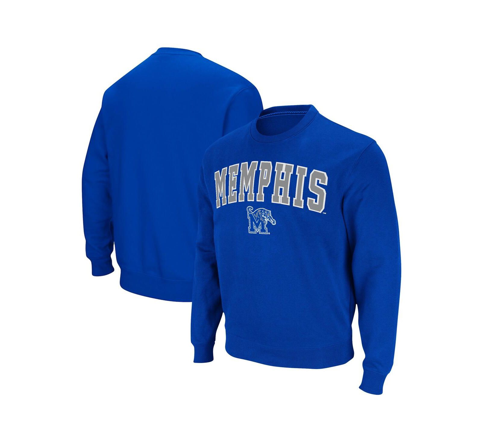 Мужская толстовка Colosseum Royal Memphis Tigers Arch & Logo Tackle Twill Pullover Sweatshirt