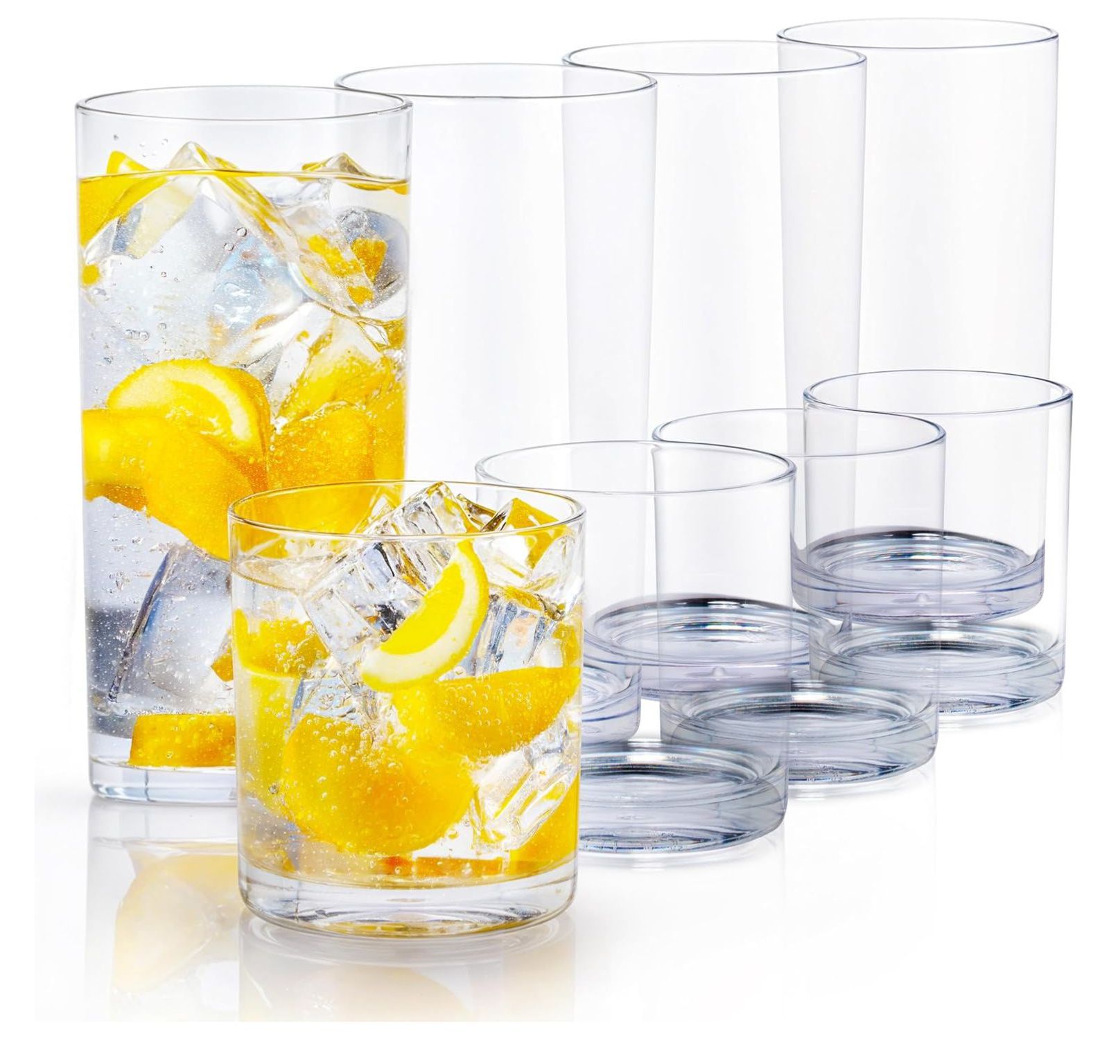 Zulay Kitchen 8 Piece Stackable Acrylic Plastic Glasses Drinkware (12&16oz)