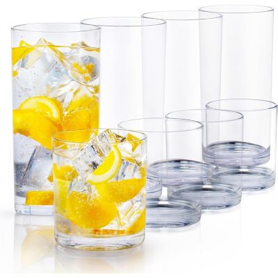 Zulay Kitchen 8 Piece Stackable Acrylic Plastic Glasses Drinkware (12&16oz)