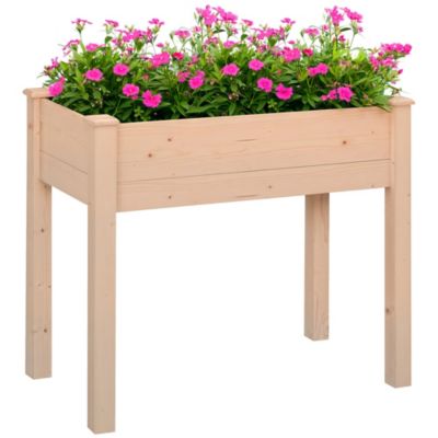 Outsunny Elevated Natural Garden Plant Sd Outdoor Flower Bed Box Wooden