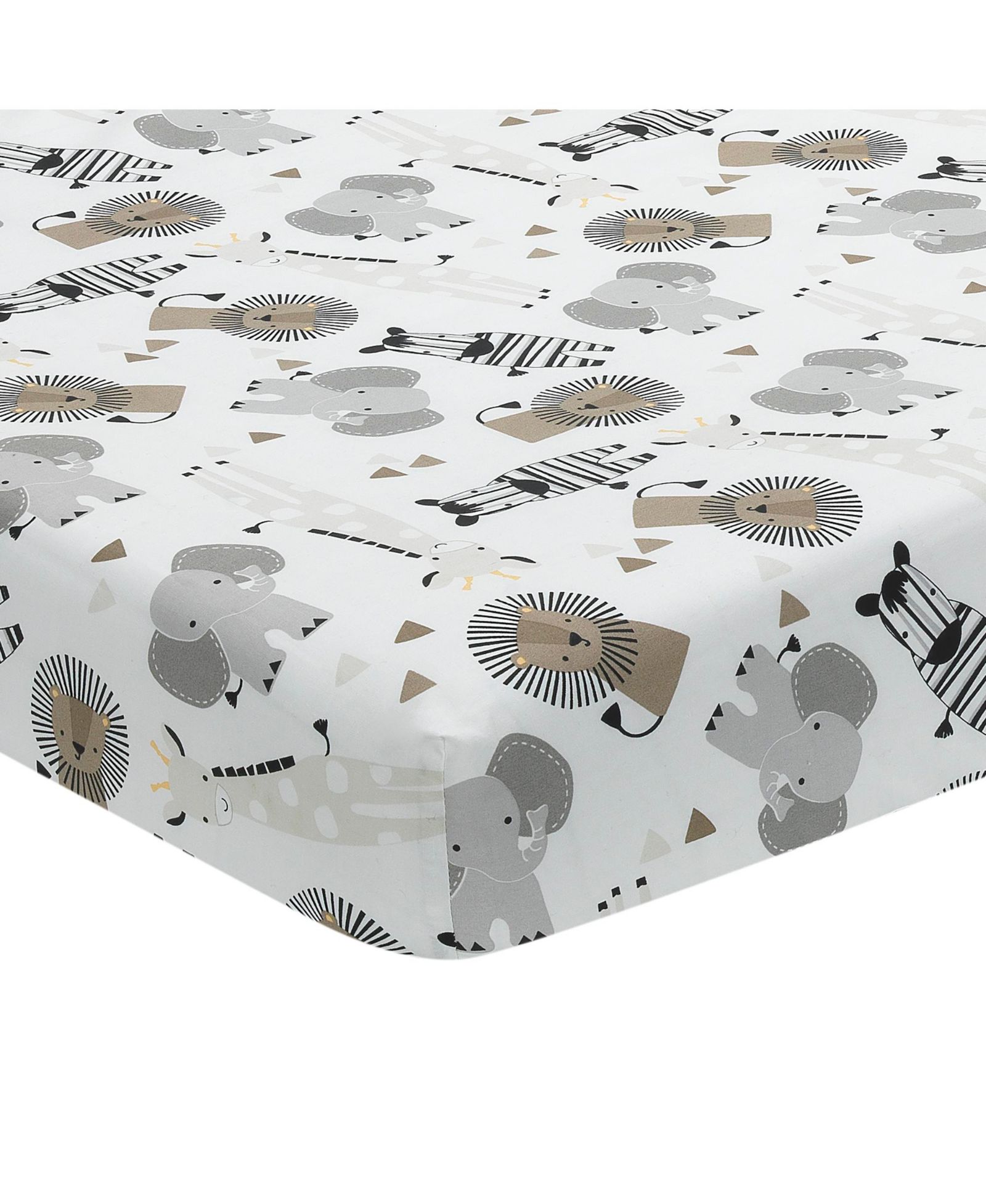 Lambs & Ivy Простыня на матрас для мини-кроватки Jungle Safari Cotton White/Gray Elephant/Lion
