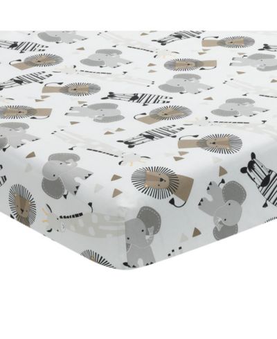 Lambs & Ivy Lambs and Ivy Jungle Safari Cotton White/Gray Elephant/Lion Fitted Mini Crib Sheet