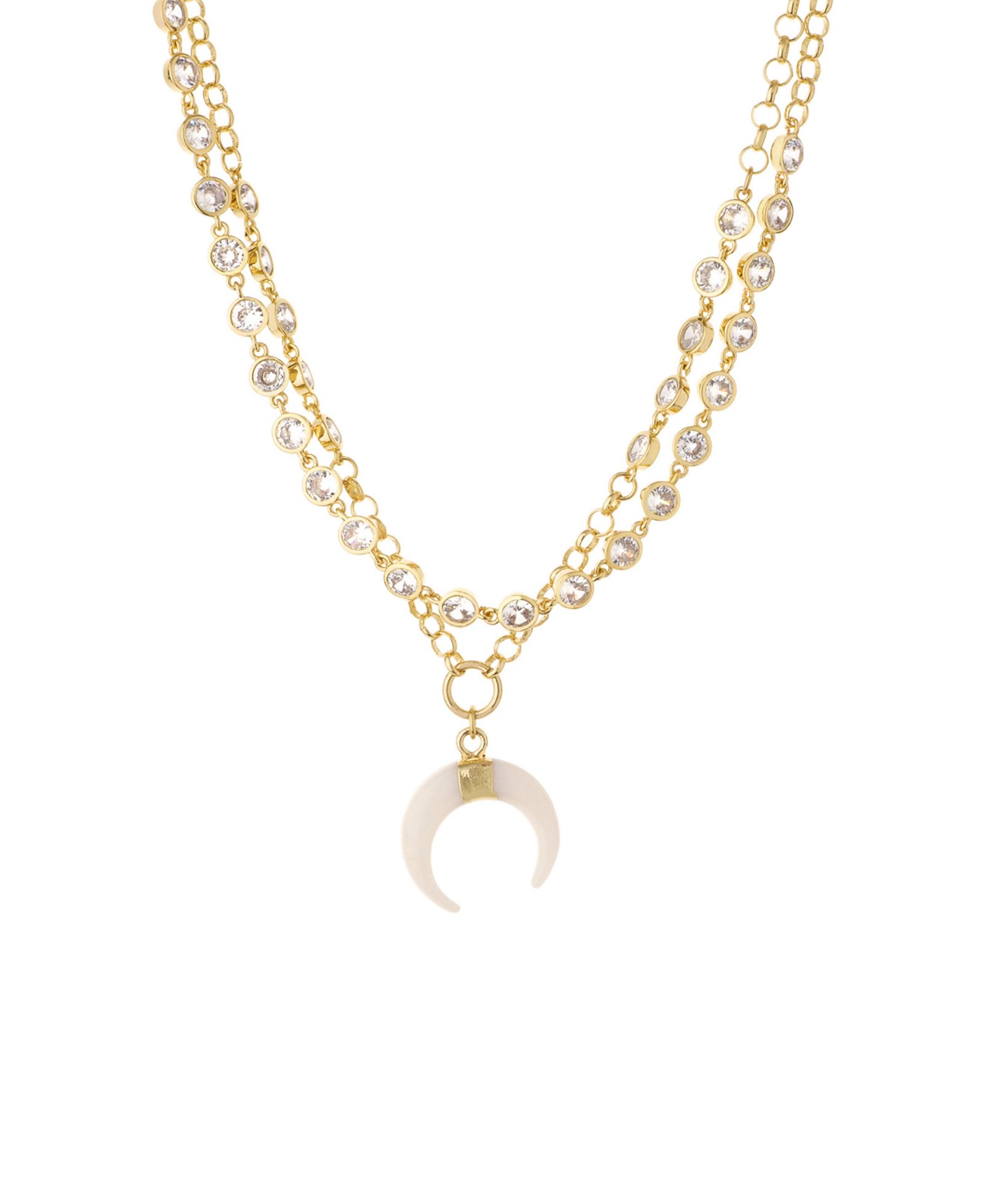 ETTIKA Crystal Dotted Horn Necklace in 18K Gold Plating Set, 2 Piece