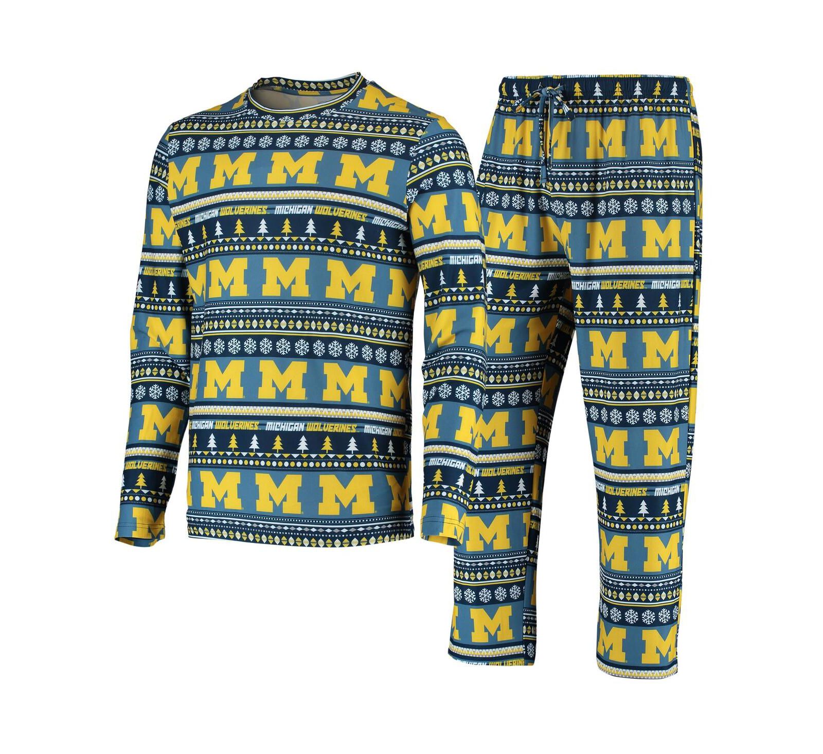 Men's Concepts Sport Navy Michigan Wolverines Ugly Sweater Knit Long Sleeve Top and Pant Set