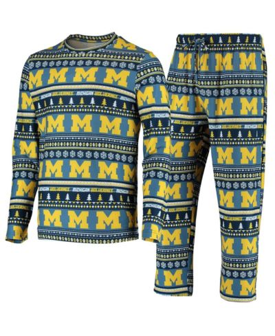 Men's Concepts Sport Navy Michigan Wolverines Ugly Sweater Knit Long Sleeve Top and Pant Set