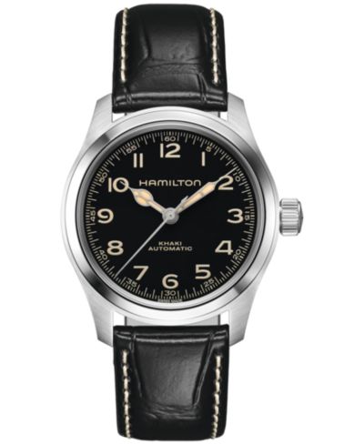 Hamilton Мужские часы Swiss Automatic Khaki Field Murph Black Leather Strap 38mm