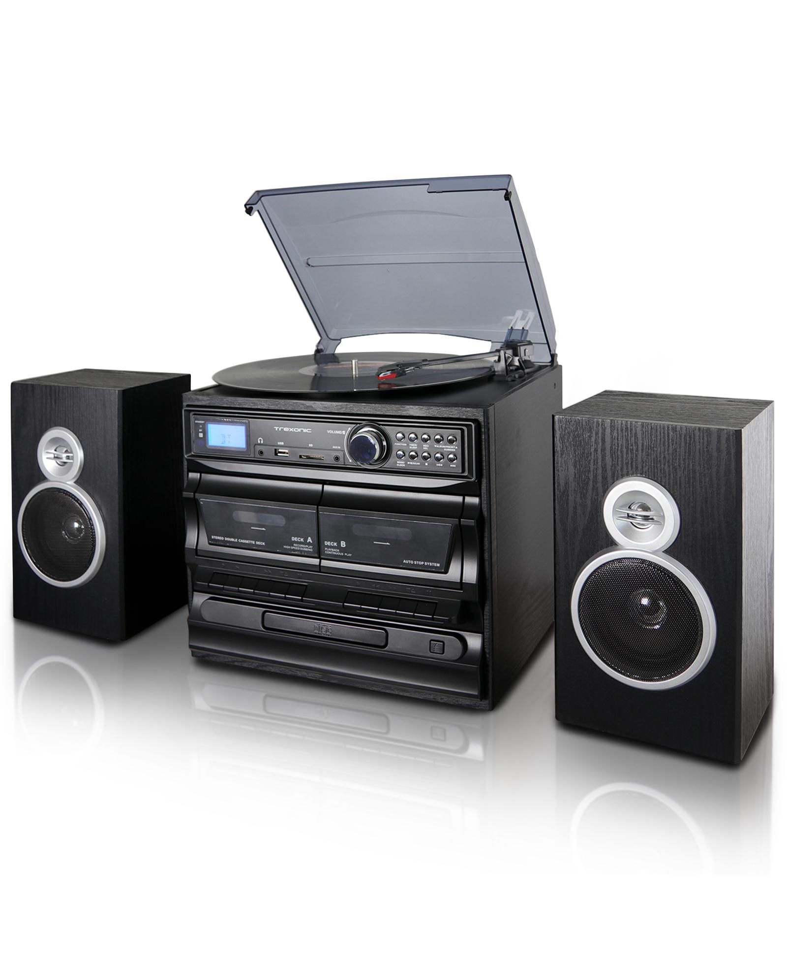Trexonic 3-Speed Vinyl Turntable Bluetooth CD Player Home Stereo System