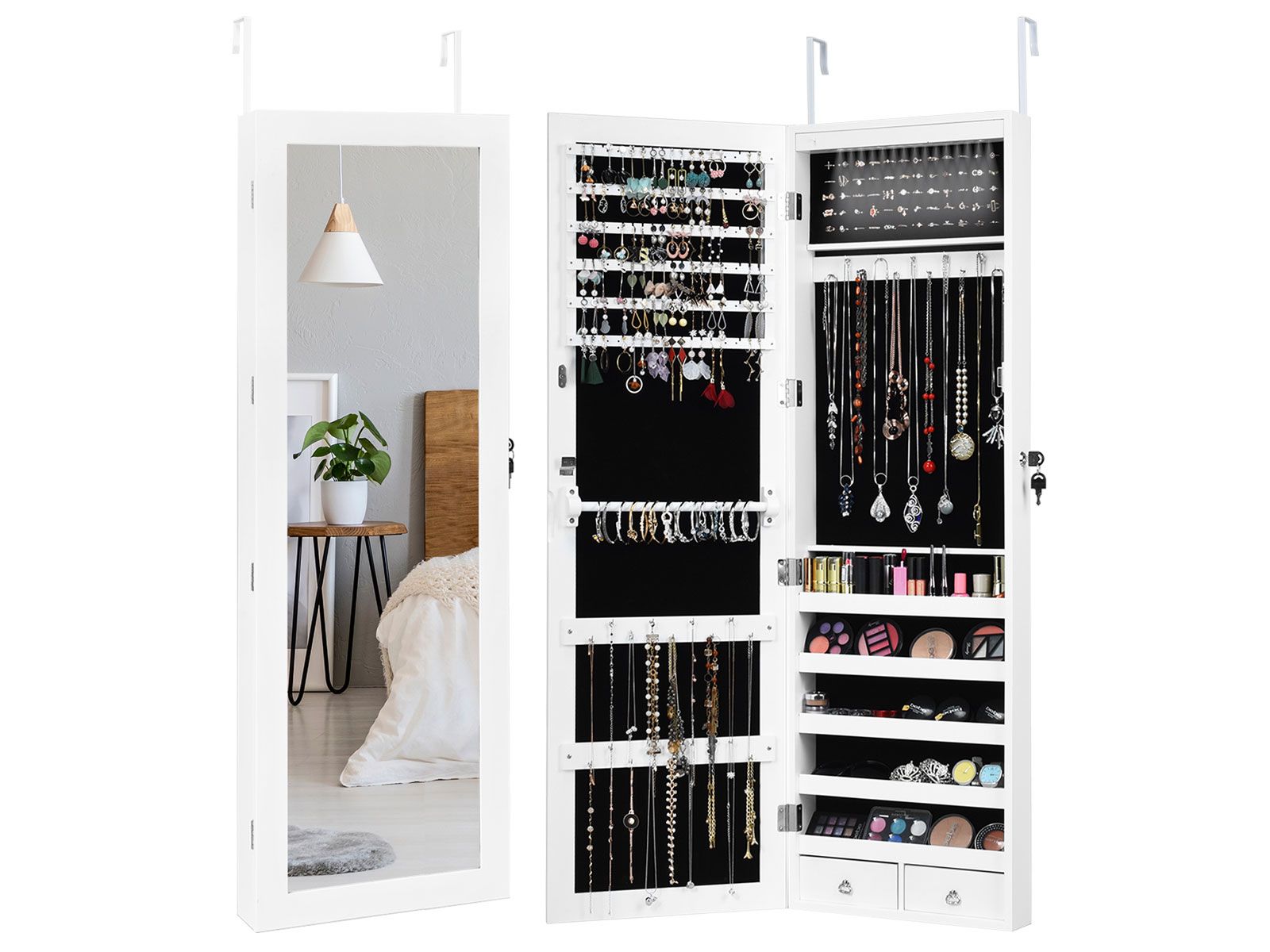 Wall Door Mounted Mirror Jewelry Cabinet Organizer