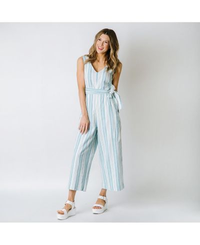 Hope & Henry Women's Hope and Henry Woven Sleeveless Tie-Waist Jumpsuit with Wide Leg