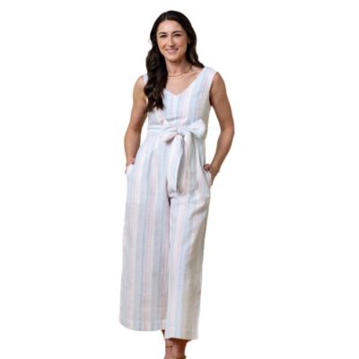 Hope & Henry Women's Hope and Henry Woven Sleeveless Tie-Waist Jumpsuit with Wide Leg
