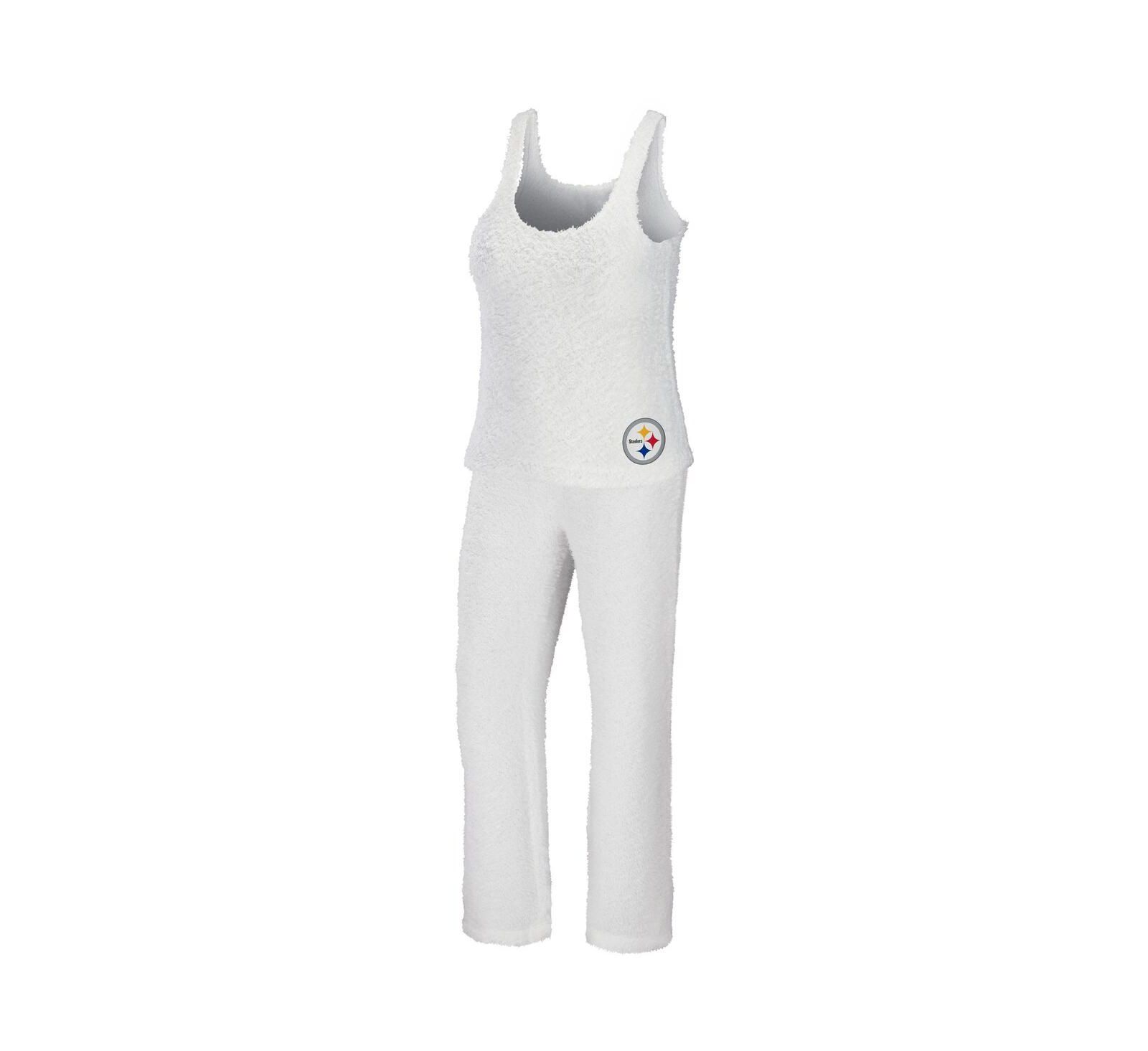 Women's WEAR by Erin Andrews Cream Pittsburgh Steelers Cozy Scoop Neck Tank Top Pants Sleep Set