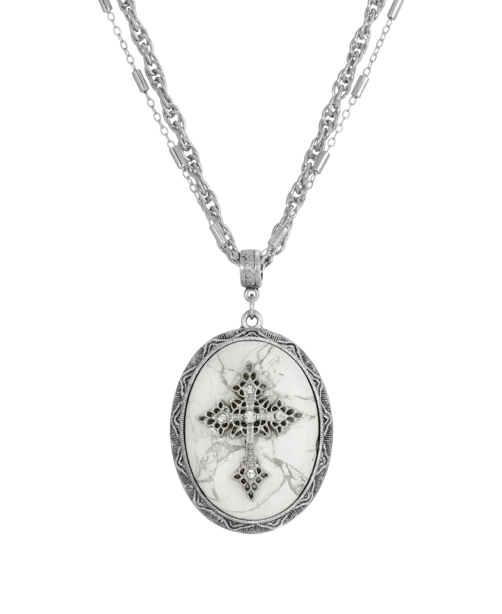 Ожерелье Symbols of Faith Pewter Cross White Howlite Oval