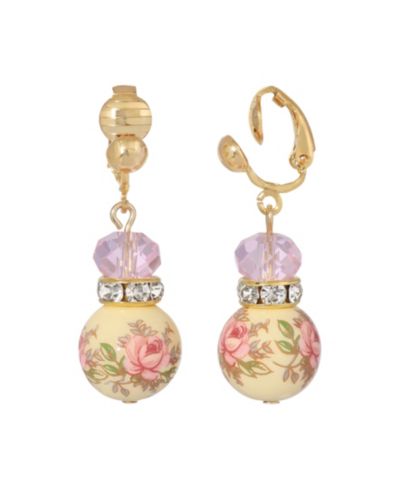 2028 Light Rose Pink Floral Beaded Clip Earrings